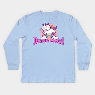 Death Metal Rainbow Cat Kids Long Sleeve T-Shirt